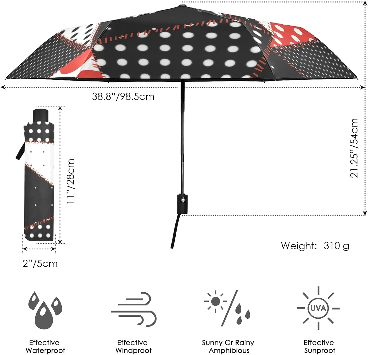 Oyihfvs Automatic Windproof Waterproof Umbrella, Folding Umbrella Reinforced Portable Compact UV Protection Sun rain Auto Open/Close