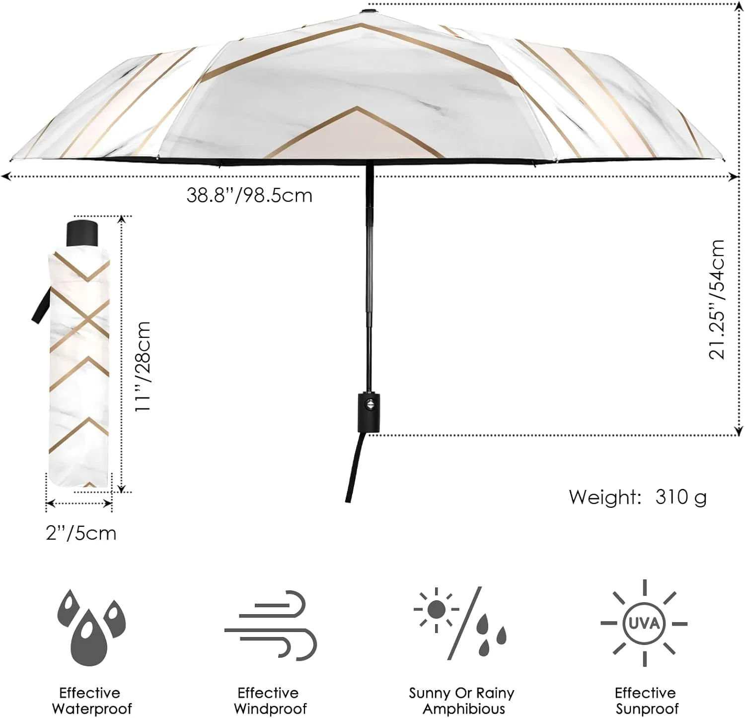 Oyihfvs Automatic Windproof Waterproof Umbrella, Folding Umbrella Reinforced Portable Compact UV Protection Sun rain Auto Open/Close