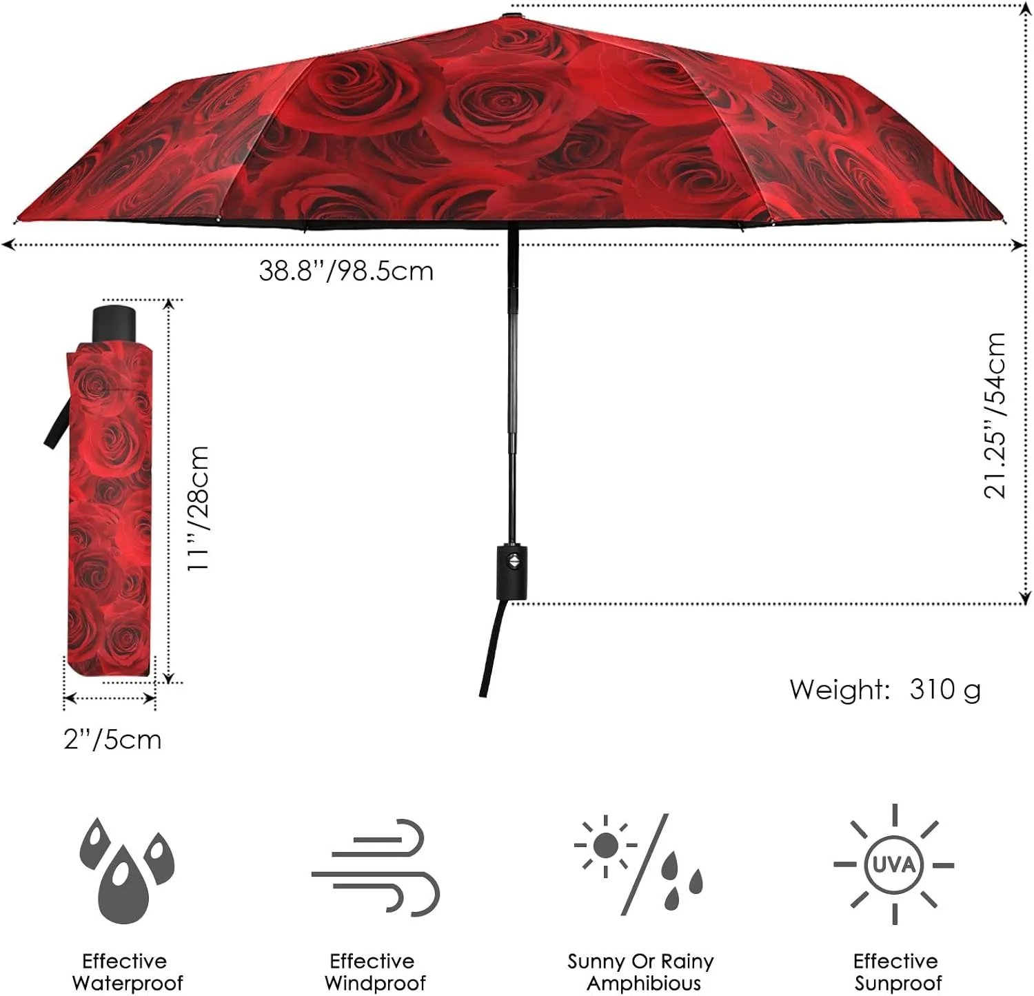 Oyihfvs Automatic Windproof Waterproof Umbrella, Folding Umbrella Reinforced Portable Compact UV Protection Sun rain Auto Open/Close