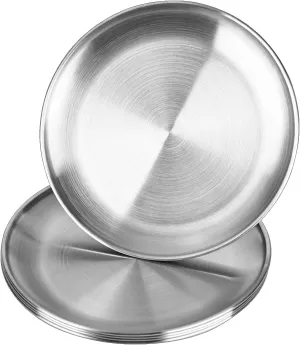 Pack of 5 Stainless Steel Plates, Stainless Steel Round Tableware, Diameter 20 cm, Barbecue Dish, Cake Mould, Tray, Oval Platter, Meat Dish, Rice Plate for Camping, Picnic, Hiking, Kitchen