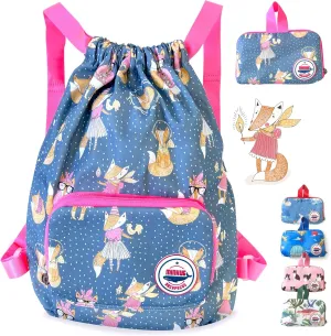 Packable Waterproof Drawstring Backpack for Kids – Foldable Lightweight. Travel Gym Beach Swim Bag for Boys Girls (Airplane)