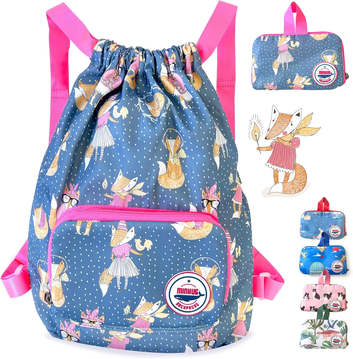 Packable Waterproof Drawstring Backpack for Kids – Foldable Lightweight. Travel Gym Beach Swim Bag for Boys Girls (Airplane)