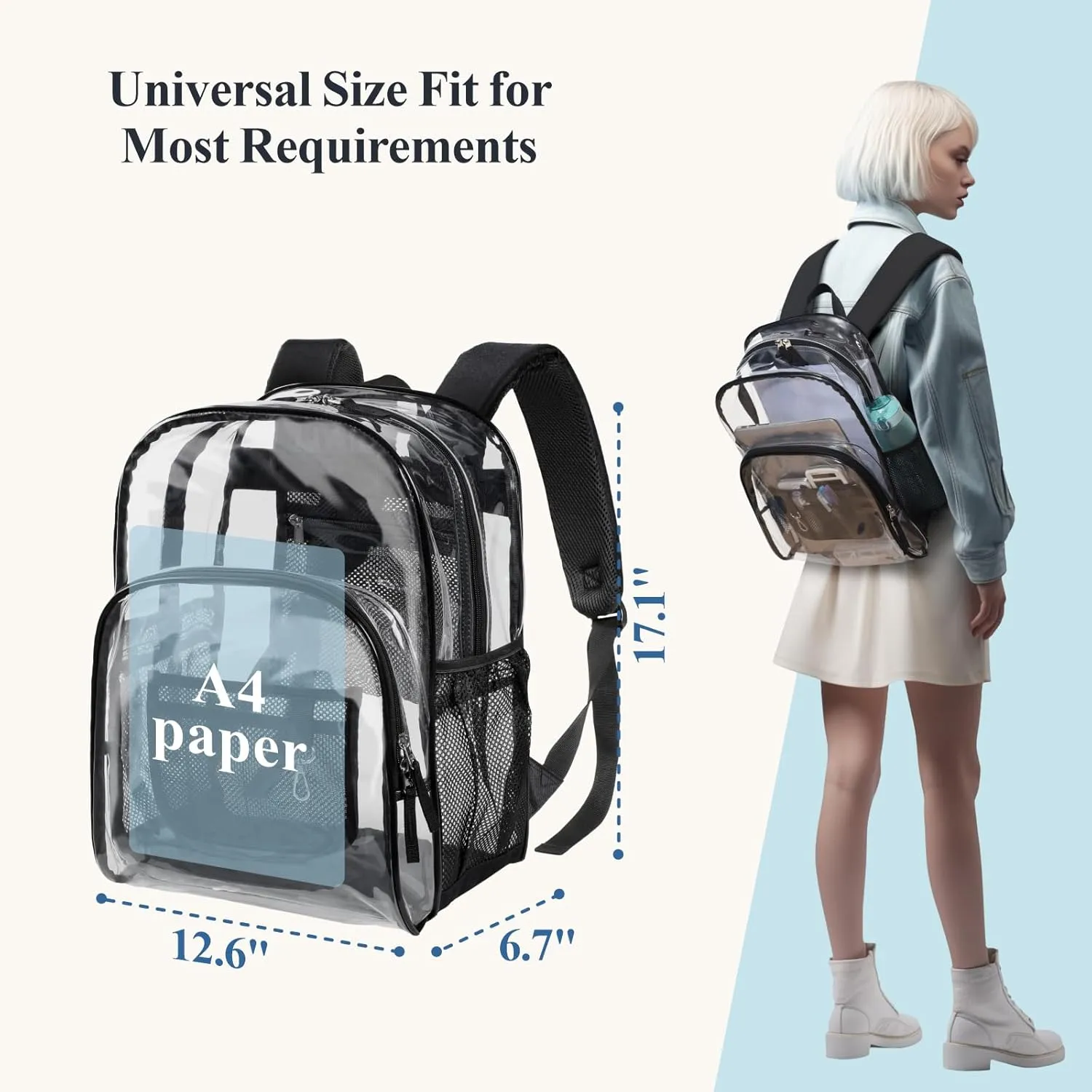 PACKISM Clear Backpack - 2 Pack Different Style Large Clear Backpack Heavy Duty Transparent Backpacks for School, See Through Bookbag for Student, Work, Travel, Black(for age 12 above)