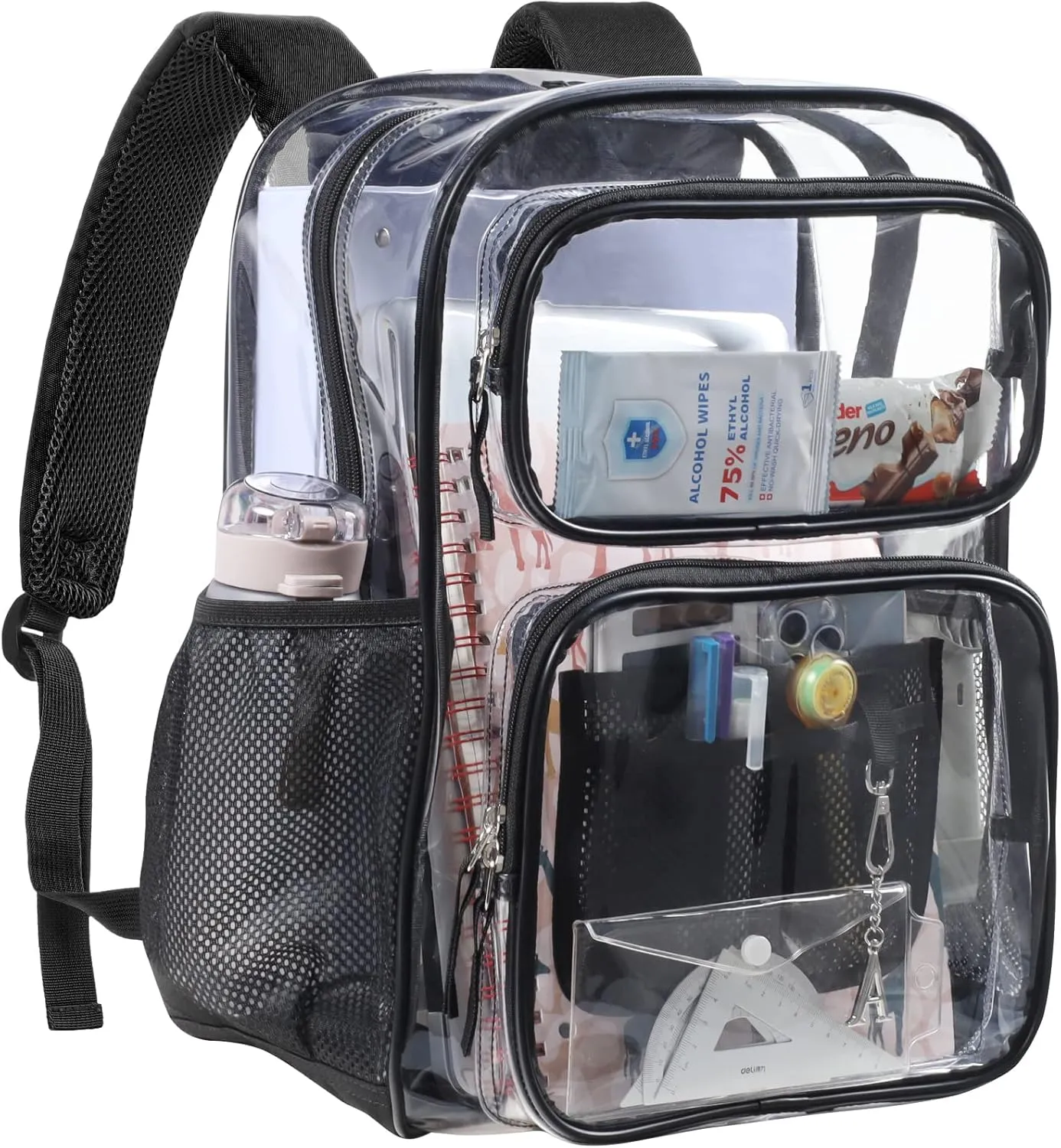 PACKISM Clear Backpack - 2 Pack Different Style Large Clear Backpack Heavy Duty Transparent Backpacks for School, See Through Bookbag for Student, Work, Travel, Black(for age 12 above)