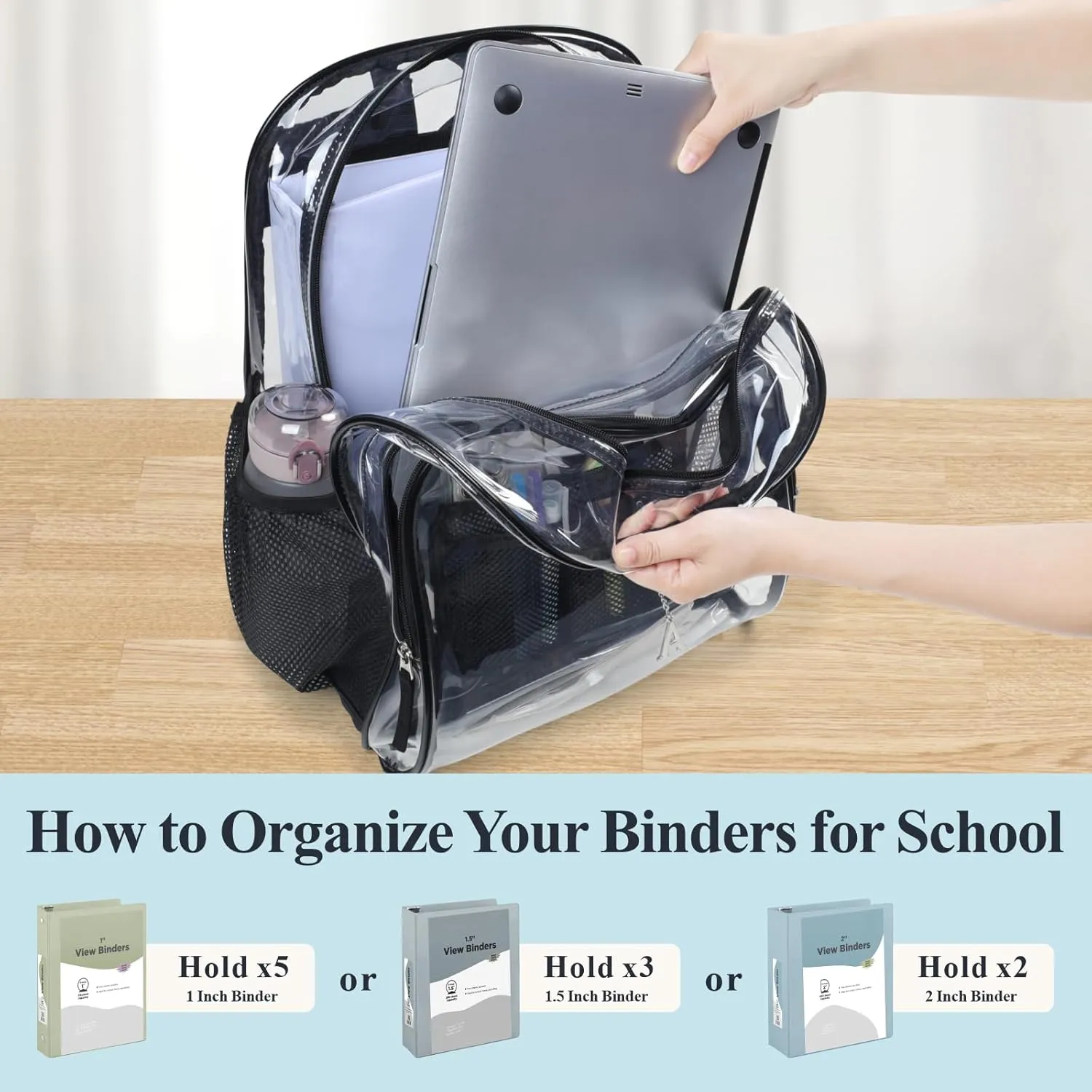 PACKISM Clear Backpack - 2 Pack Different Style Large Clear Backpack Heavy Duty Transparent Backpacks for School, See Through Bookbag for Student, Work, Travel, Black(for age 12 above)