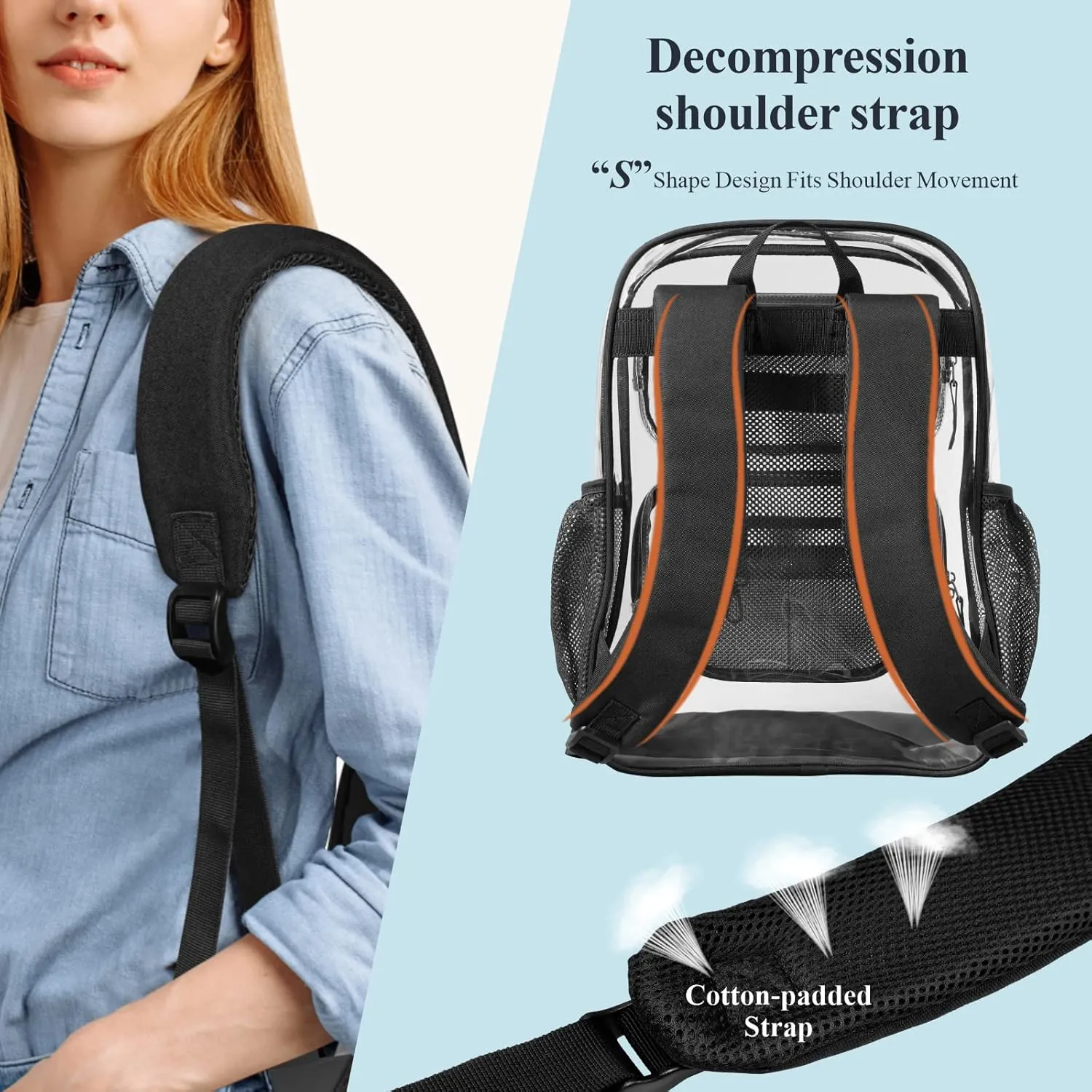 PACKISM Clear Backpack - 2 Pack Different Style Large Clear Backpack Heavy Duty Transparent Backpacks for School, See Through Bookbag for Student, Work, Travel, Black(for age 12 above)