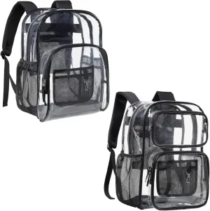 PACKISM Clear Backpack - 2 Pack Different Style Large Clear Backpack Heavy Duty Transparent Backpacks for School, See Through Bookbag for Student, Work, Travel, Black(for age 12 above)