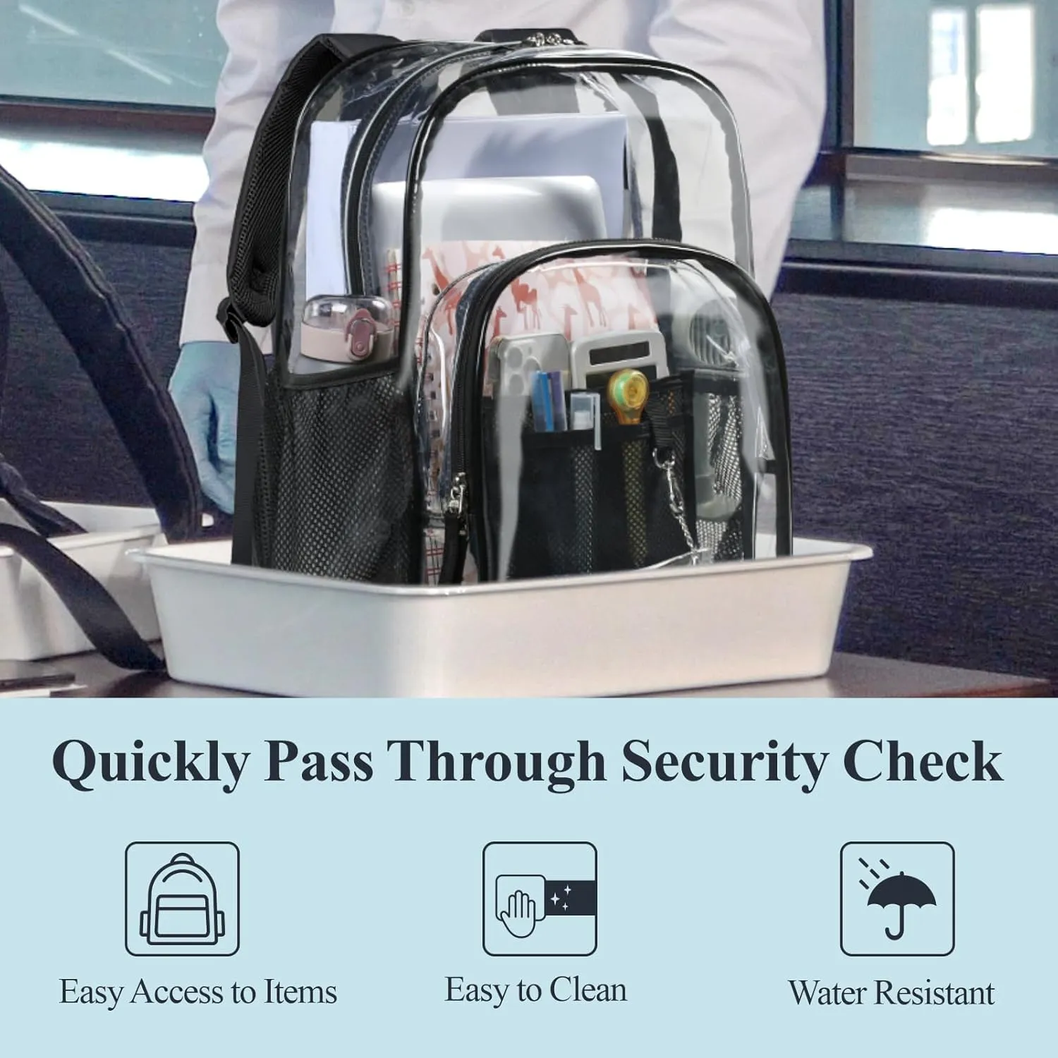 PACKISM Clear Backpack - 2 Pack Different Style Large Clear Backpack Heavy Duty Transparent Backpacks for School, See Through Bookbag for Student, Work, Travel, Black(for age 12 above)