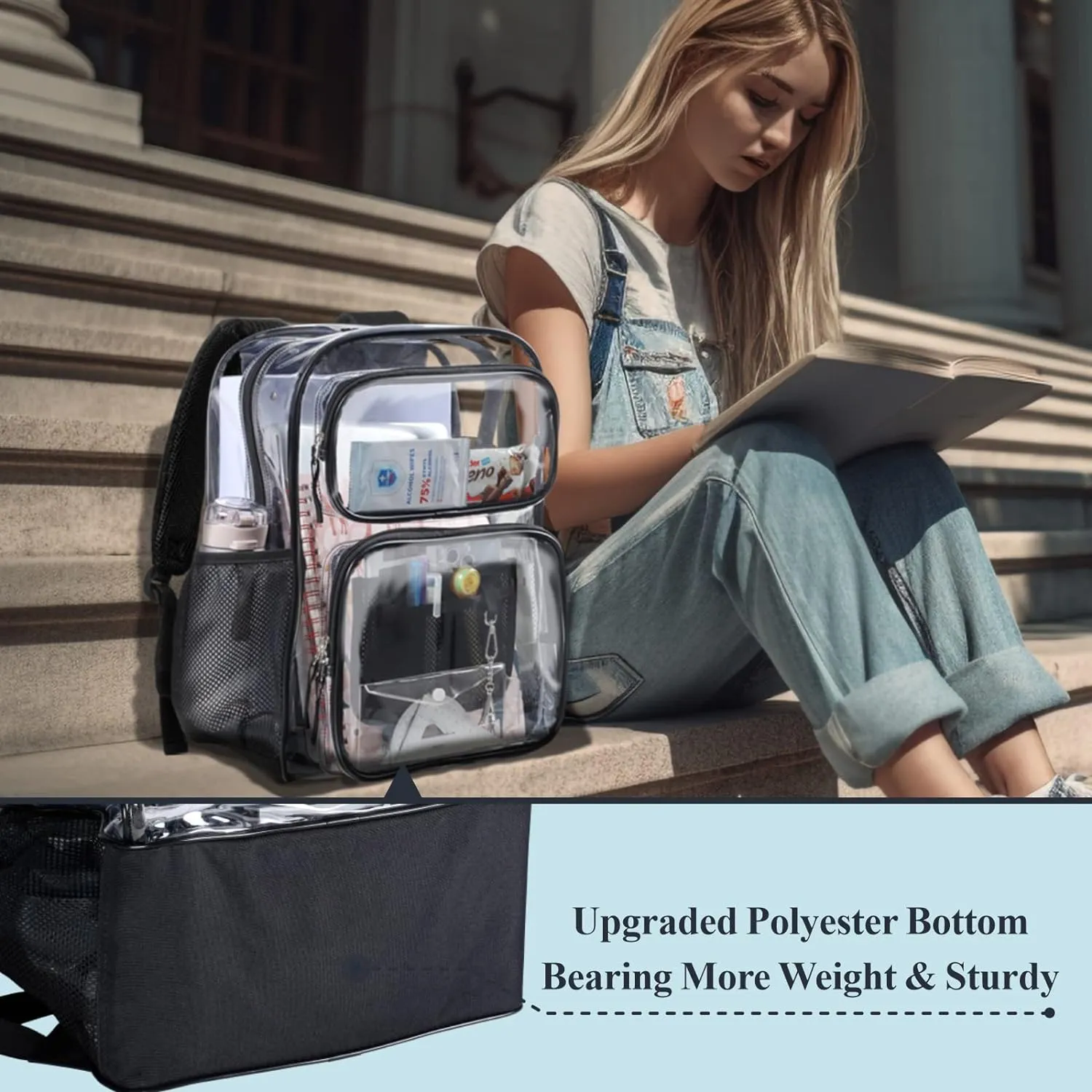PACKISM Clear Backpack - 2 Pack Different Style Large Clear Backpack Heavy Duty Transparent Backpacks for School, See Through Bookbag for Student, Work, Travel, Black(for age 12 above)