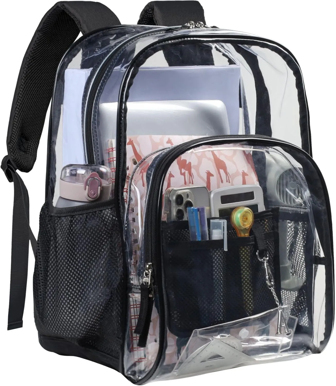 PACKISM Clear Backpack - 2 Pack Different Style Large Clear Backpack Heavy Duty Transparent Backpacks for School, See Through Bookbag for Student, Work, Travel, Black(for age 12 above)