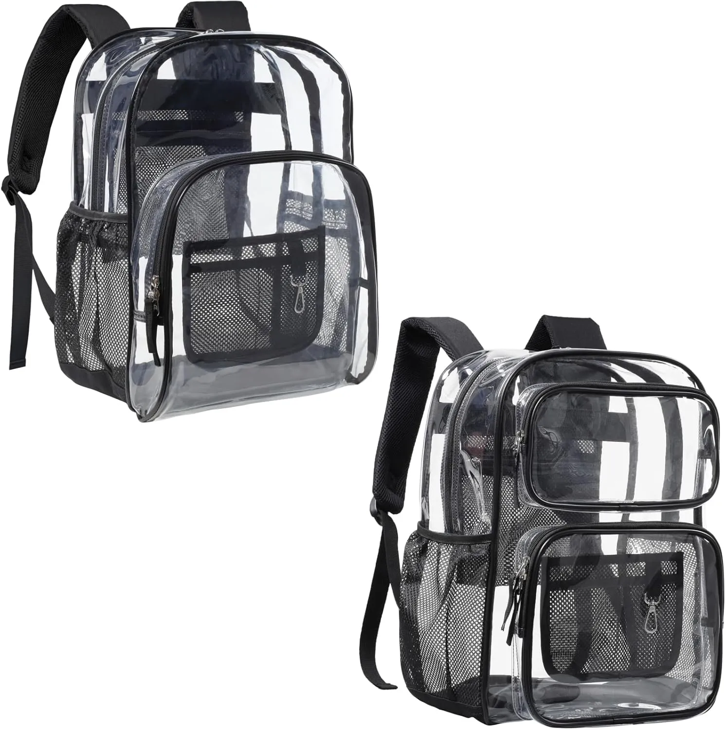 PACKISM Clear Backpack - 2 Pack Different Style Large Clear Backpack Heavy Duty Transparent Backpacks for School, See Through Bookbag for Student, Work, Travel, Black(for age 12 above)