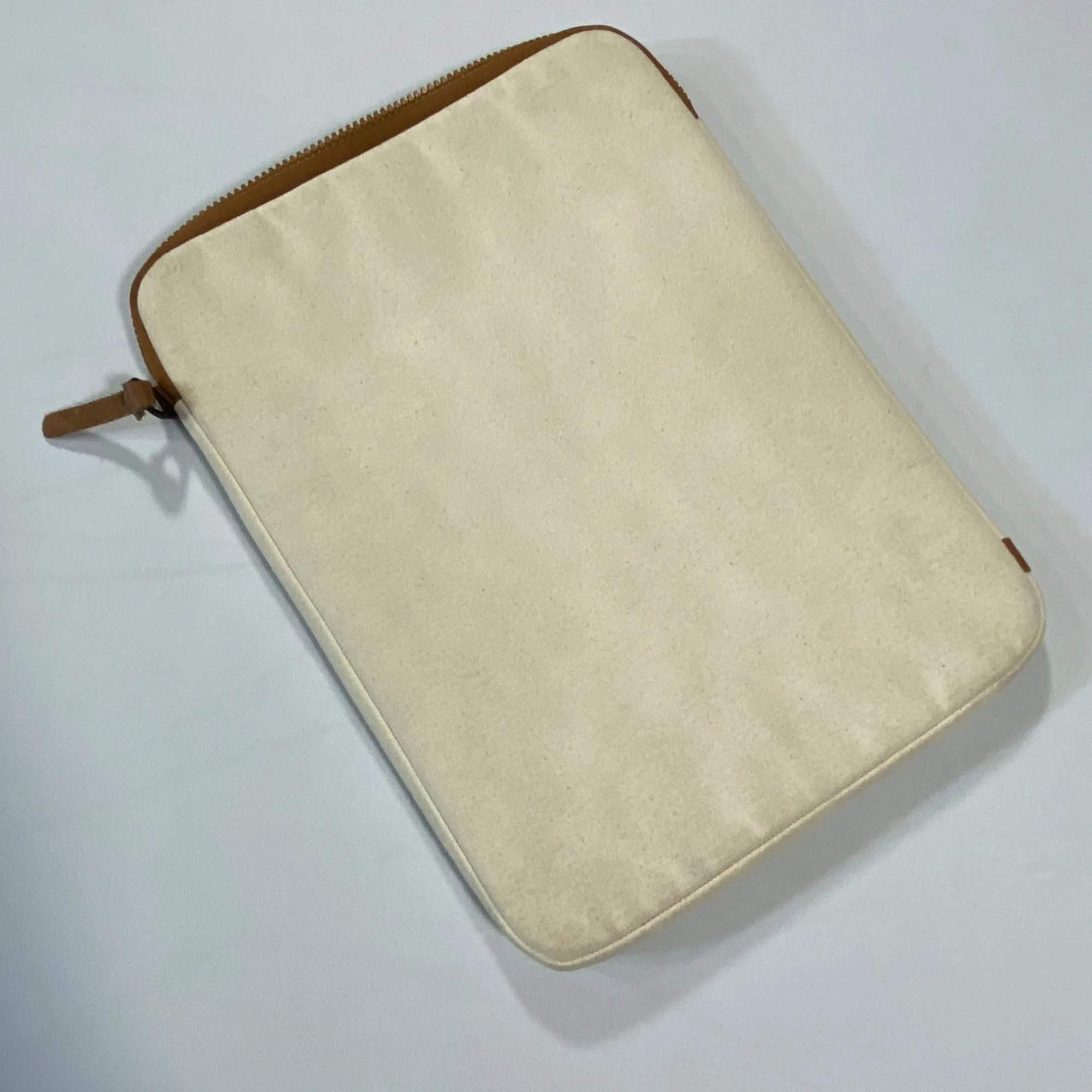 Padded Canvas 13" Laptop Sleeve With Zipper Closure & Leather Accents