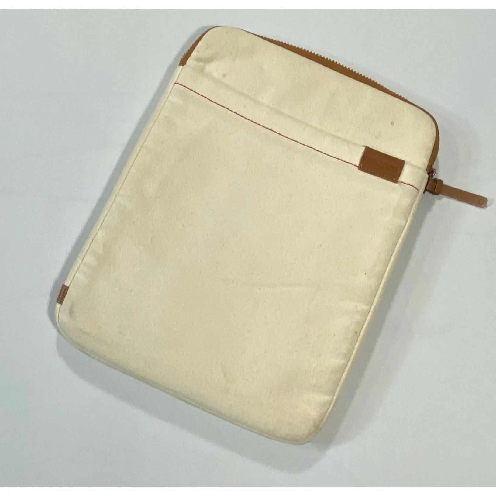 Padded Canvas 13" Laptop Sleeve With Zipper Closure & Leather Accents