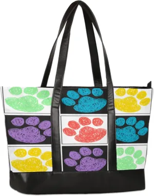 Painted Grid Dog Paw Prints Laptop Tote Bag for Women Lightweight Work Purse with Multiple Compartments Fits 13-15.6 Inch Laptop Tablet Shoulder Bag for Office Travel Daily Use