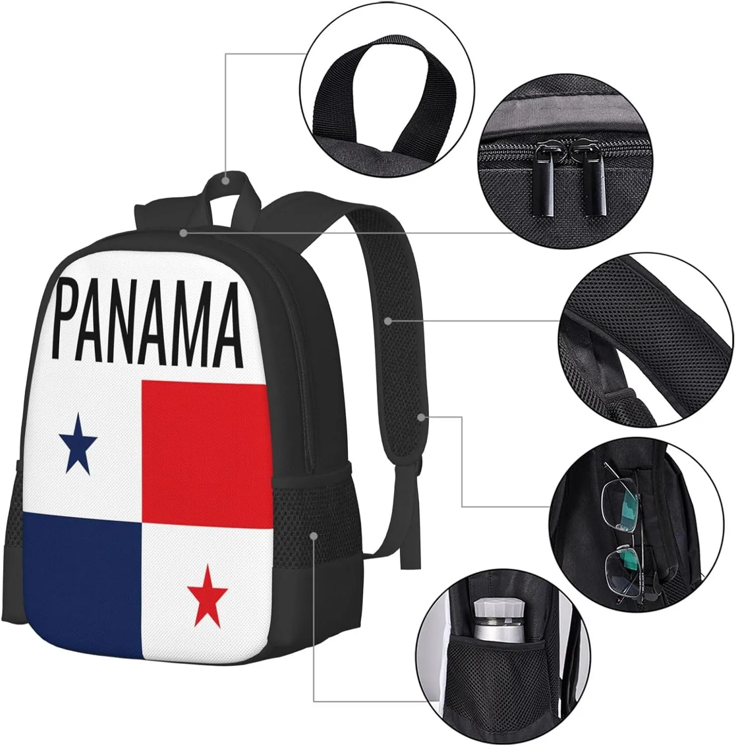Panama flag Casual Backpacks Large Capacity Backpack Laptop Rucksack Sport Daypack Commuter Bags with Adjustable Strap for Traveling Camping