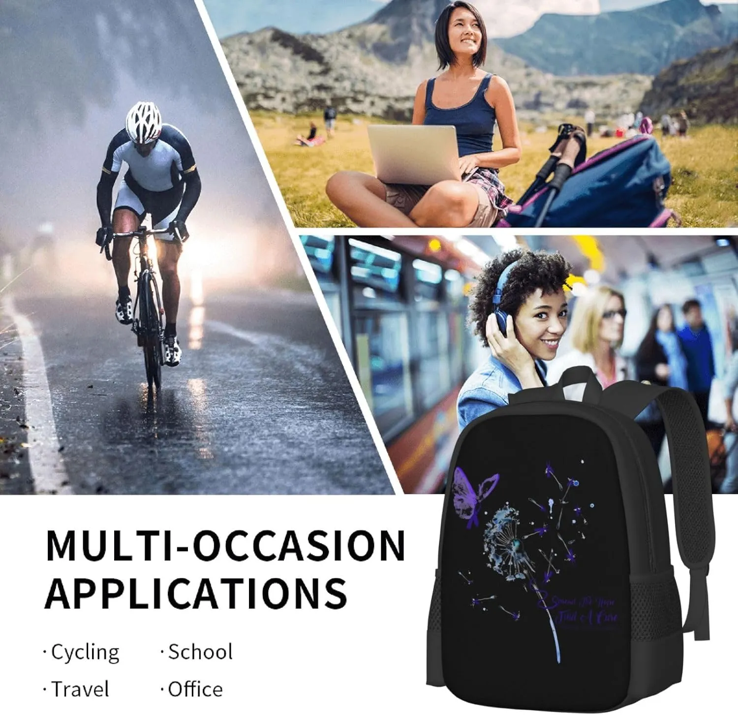 Pancreatic Cancer Awareness Backpack Lightweight Large Capacity Laptop Backpack Travel Backpacks for Unisex