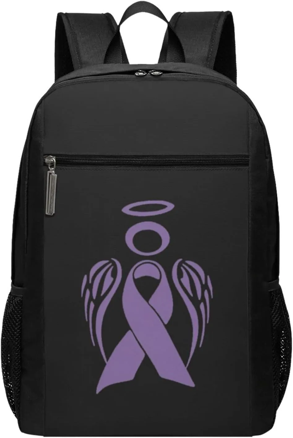 Pancreatic Cancer Awareness Purple Ribbon Travel Laptop Backpack, Business Anti Theft Slim Sturdy Laptops Backpacks, College Computer Bag Gift for Men & Women Fits 17 Inch Notebook,Black