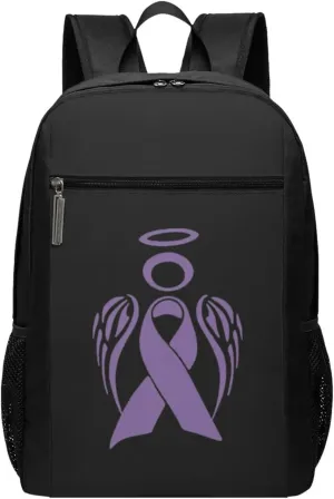 Pancreatic Cancer Awareness Purple Ribbon Travel Laptop Backpack, Business Anti Theft Slim Sturdy Laptops Backpacks, College Computer Bag Gift for Men & Women Fits 17 Inch Notebook,Black