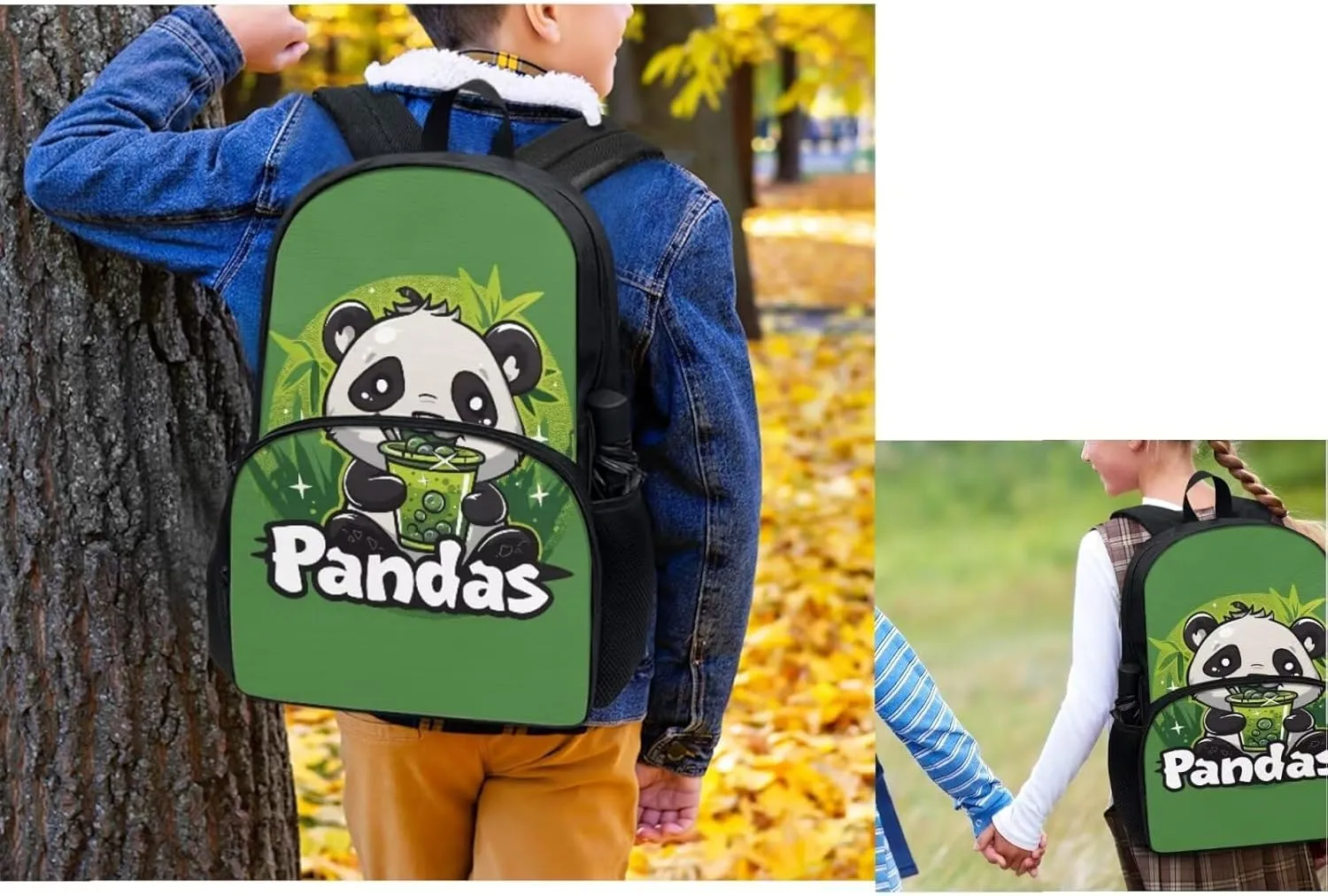 Panda 4 in 1 Kids Backpacks for Girls with Lunch Box 17 Inch Book Bag for Girls with Lunch Box Reusable Lunch Bag with Shoulder Strap for School Travel Vacation