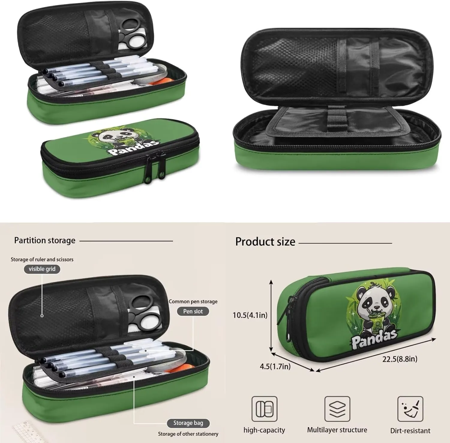 Panda 4 in 1 Kids Backpacks for Girls with Lunch Box 17 Inch Book Bag for Girls with Lunch Box Reusable Lunch Bag with Shoulder Strap for School Travel Vacation