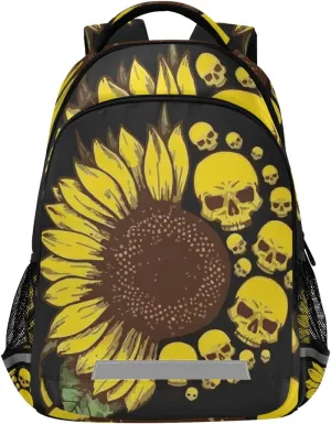 panksolu Skull & Sunflowers Backpacks Lightweight Laptop Backpack School Book Bag Travel Hiking Daypack for Women Men Teens Kids One Size