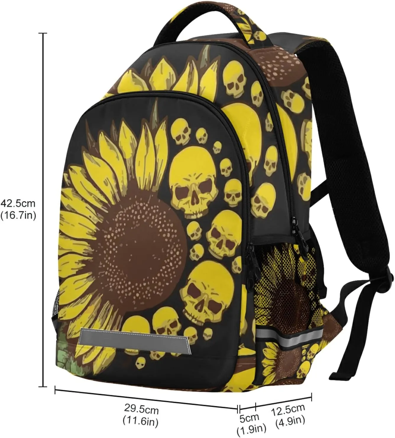 panksolu Skull & Sunflowers Backpacks Lightweight Laptop Backpack School Book Bag Travel Hiking Daypack for Women Men Teens Kids One Size