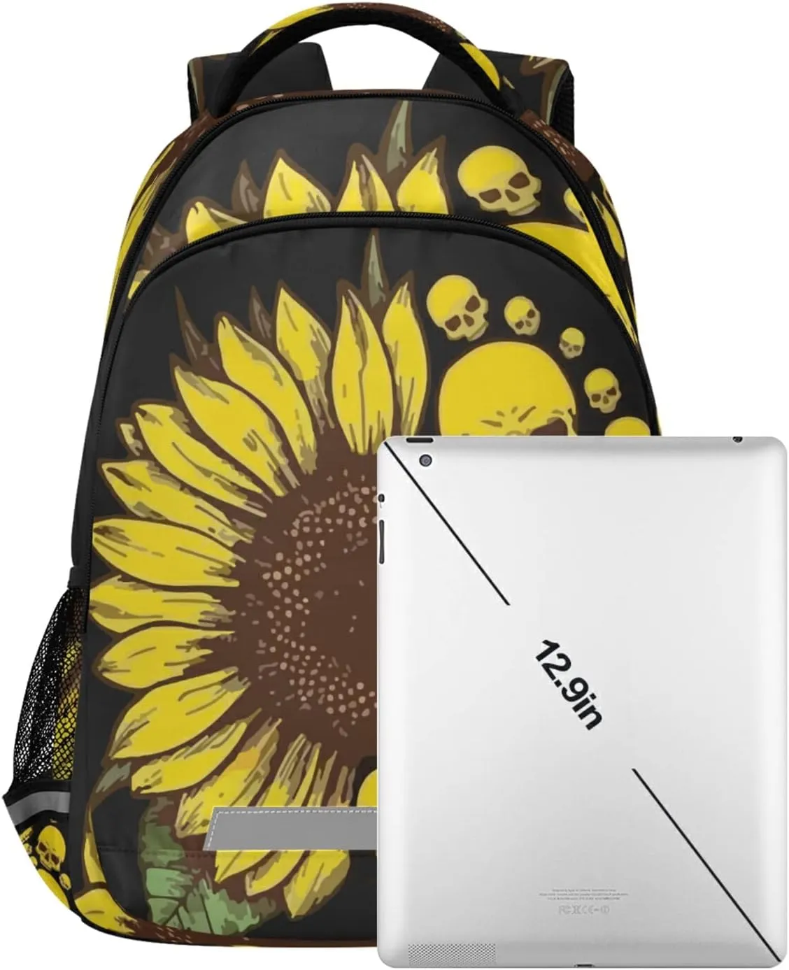 panksolu Skull & Sunflowers Backpacks Lightweight Laptop Backpack School Book Bag Travel Hiking Daypack for Women Men Teens Kids One Size