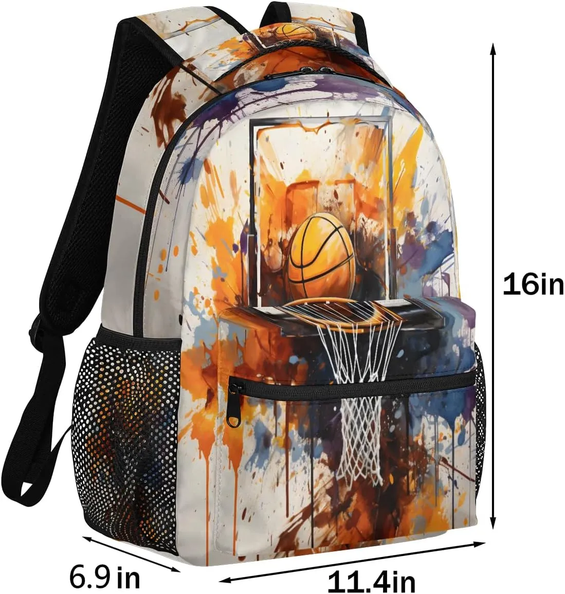 Pardick Backpacks for Girls Boys, Watercolor Sport Basketball Travel Backpack Laptop Backpack Waterproof School Backpack Bookbags for Teens Kids Backpack with Multiple Pocket