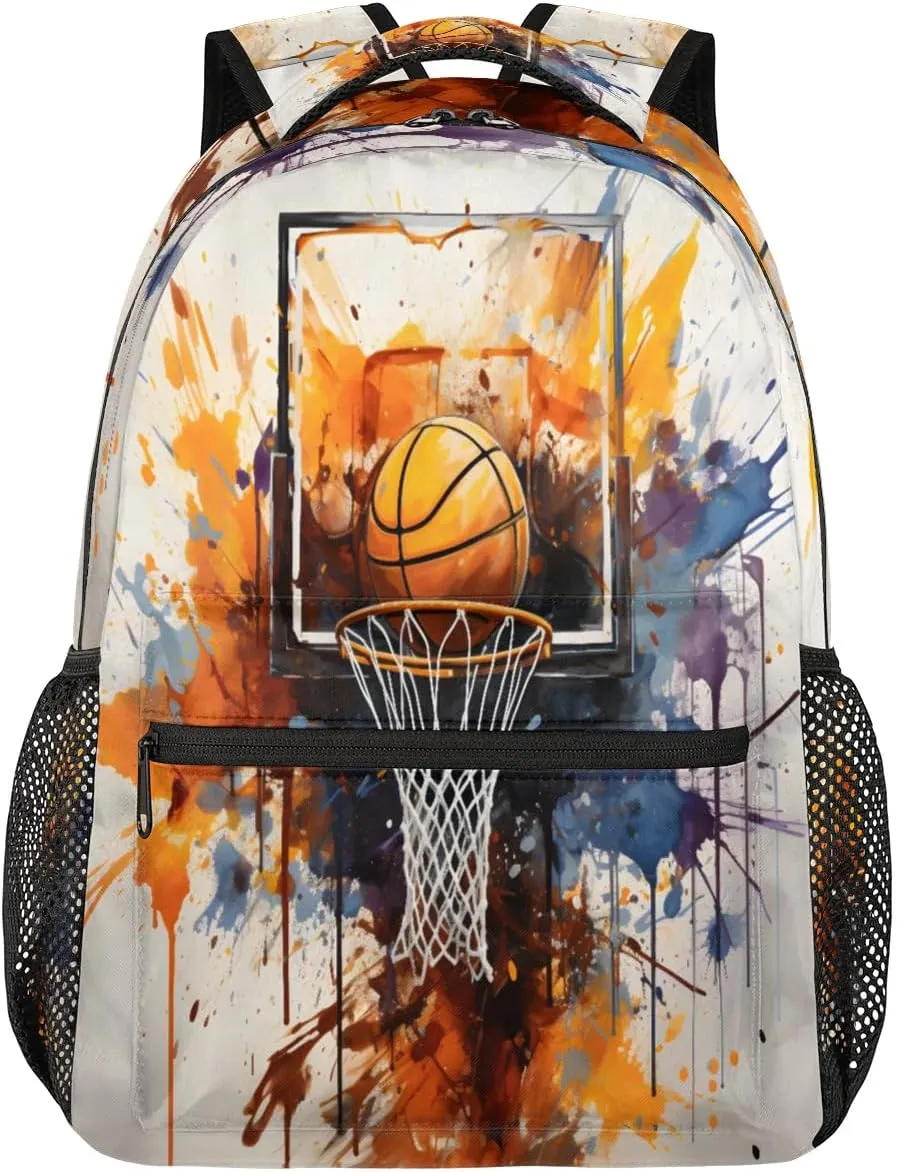 Pardick Backpacks for Girls Boys, Watercolor Sport Basketball Travel Backpack Laptop Backpack Waterproof School Backpack Bookbags for Teens Kids Backpack with Multiple Pocket