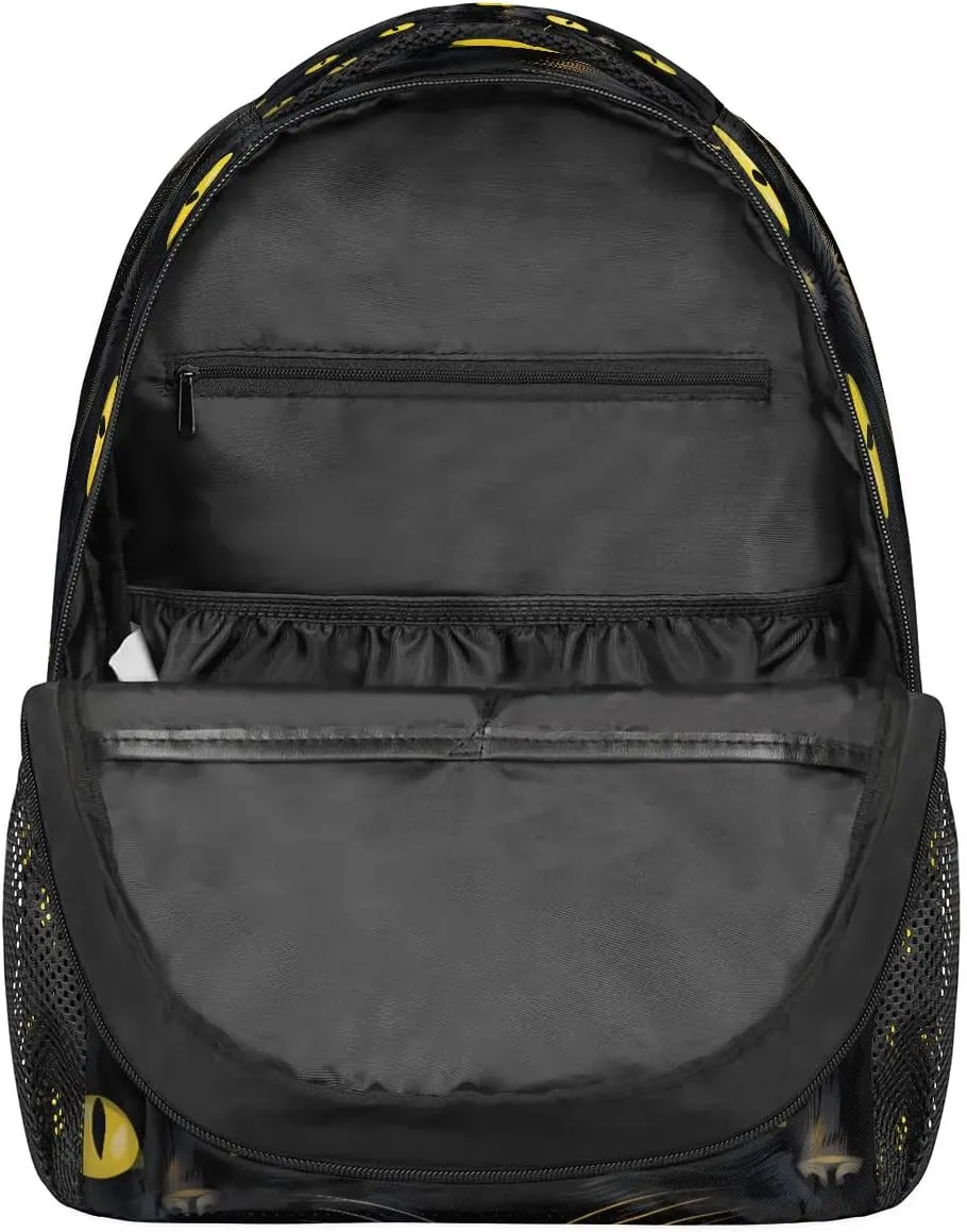 Pardick Black Cat Eyes Backpacks for Girls Boys, Travel Backpack Laptop Backpack Waterproof School Backpack Bookbags for Teens Kids Backpack with Multiple Pocket