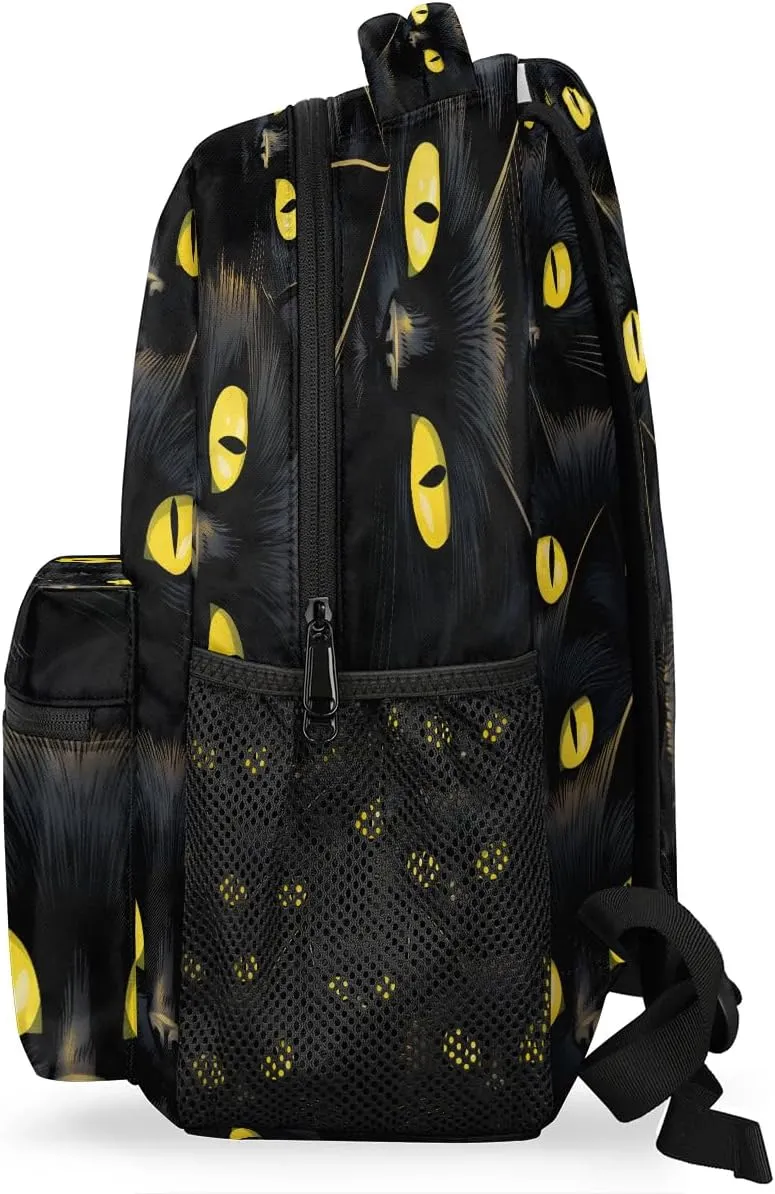 Pardick Black Cat Eyes Backpacks for Girls Boys, Travel Backpack Laptop Backpack Waterproof School Backpack Bookbags for Teens Kids Backpack with Multiple Pocket