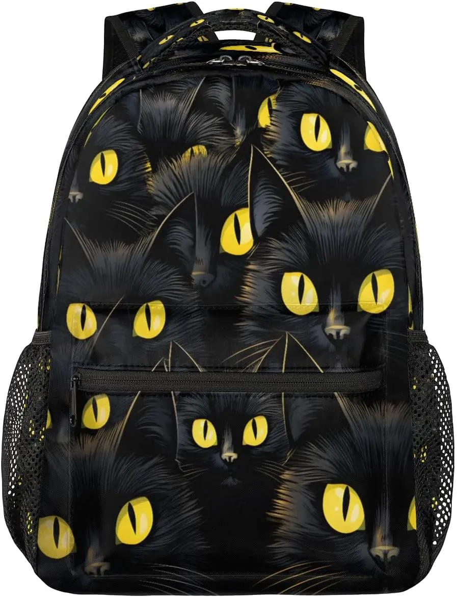 Pardick Black Cat Eyes Backpacks for Girls Boys, Travel Backpack Laptop Backpack Waterproof School Backpack Bookbags for Teens Kids Backpack with Multiple Pocket
