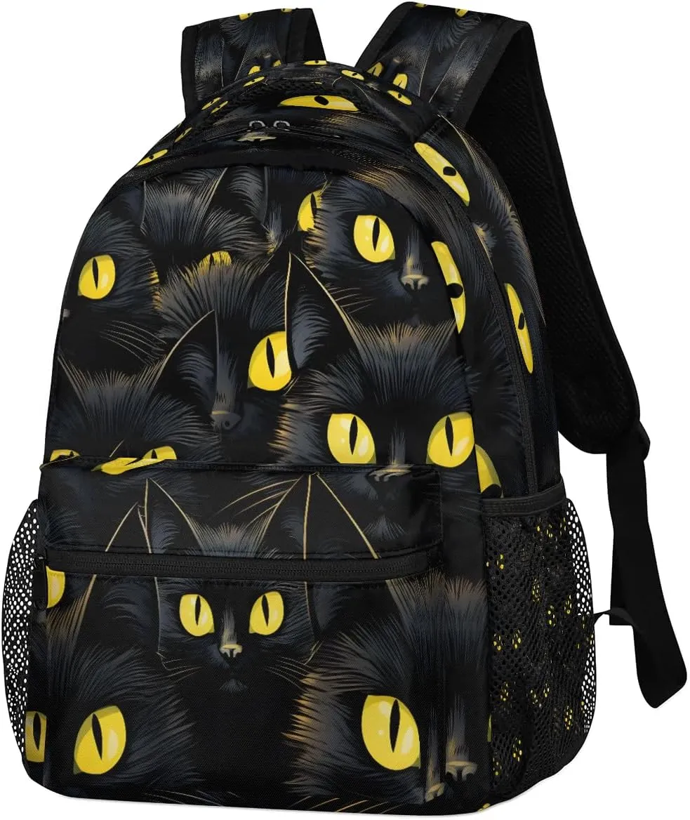 Pardick Black Cat Eyes Backpacks for Girls Boys, Travel Backpack Laptop Backpack Waterproof School Backpack Bookbags for Teens Kids Backpack with Multiple Pocket