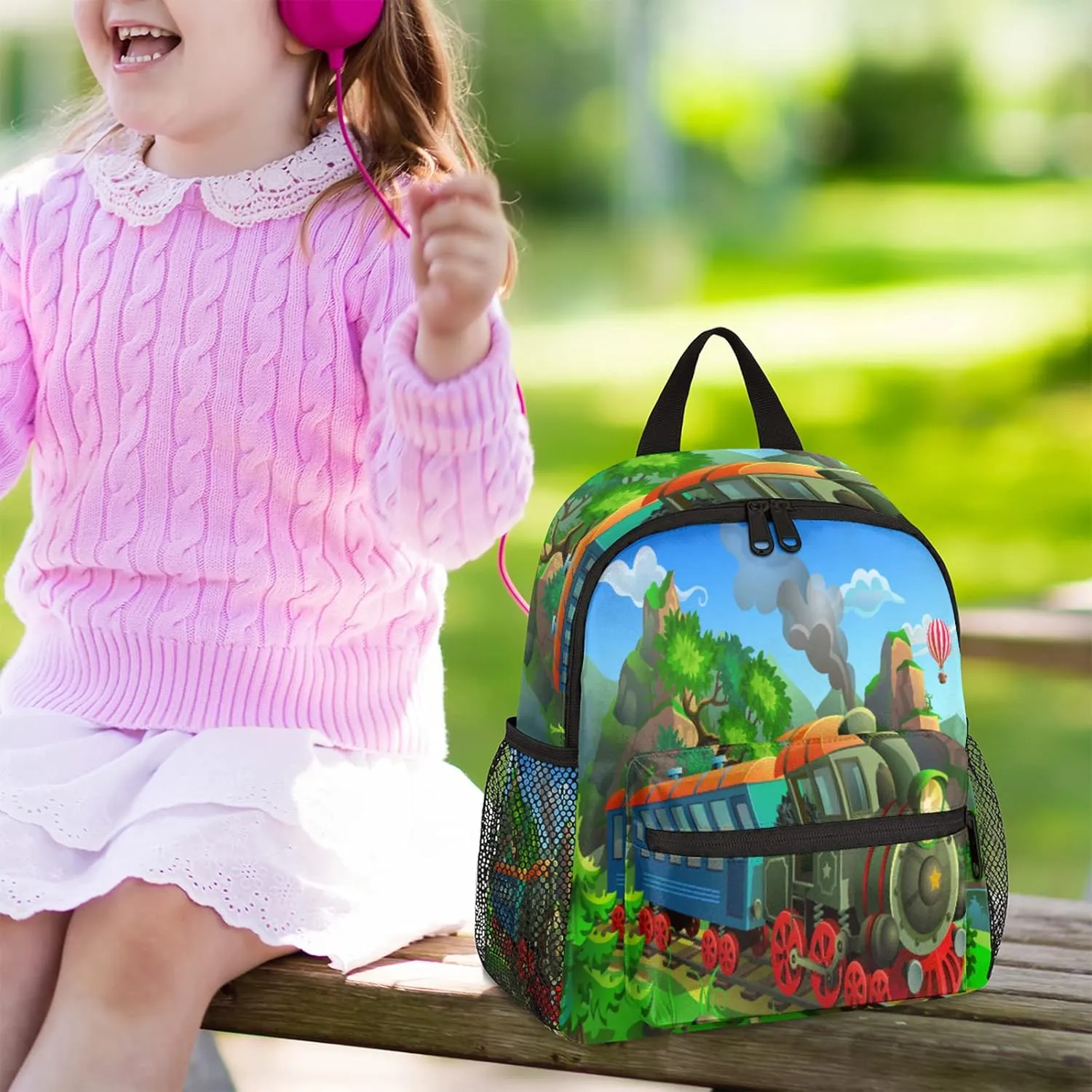 Pardick Vintage Steam Train Kids Backpack Cute Train Toddler Backpack for Boys Girls with Chest Strap Lightweight Kindergarten Children Schoolbag Nursery Elementary Travel Bag