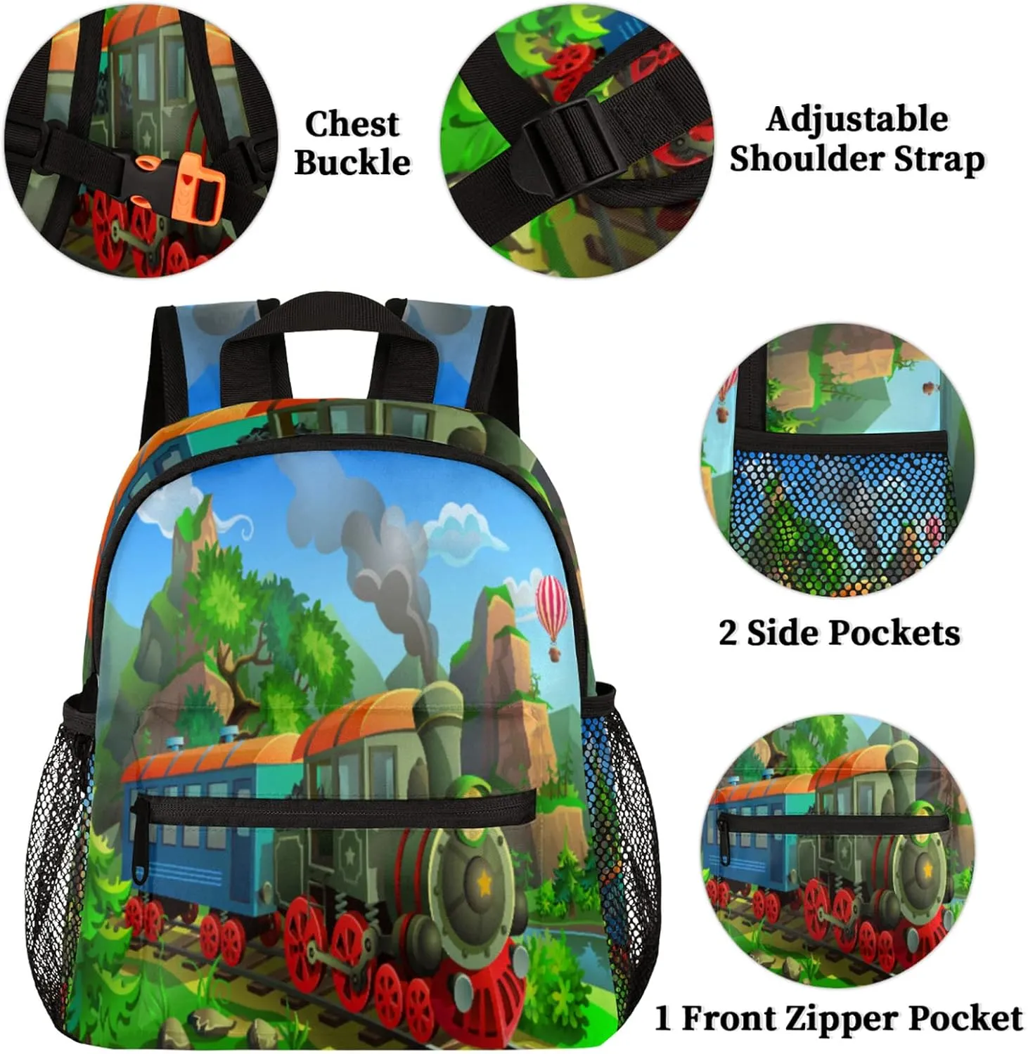 Pardick Vintage Steam Train Kids Backpack Cute Train Toddler Backpack for Boys Girls with Chest Strap Lightweight Kindergarten Children Schoolbag Nursery Elementary Travel Bag