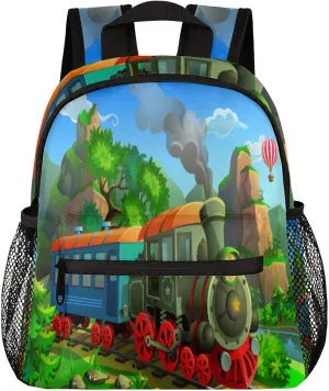 Pardick Vintage Steam Train Kids Backpack Cute Train Toddler Backpack for Boys Girls with Chest Strap Lightweight Kindergarten Children Schoolbag Nursery Elementary Travel Bag