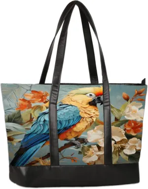 Parrot Flowering Branch Laptop Tote Bag for Women Lightweight Work Purse with Multiple Compartments Fits 13-15.6 Inch Laptop Tablet Shoulder Bag for Office Travel Daily Use