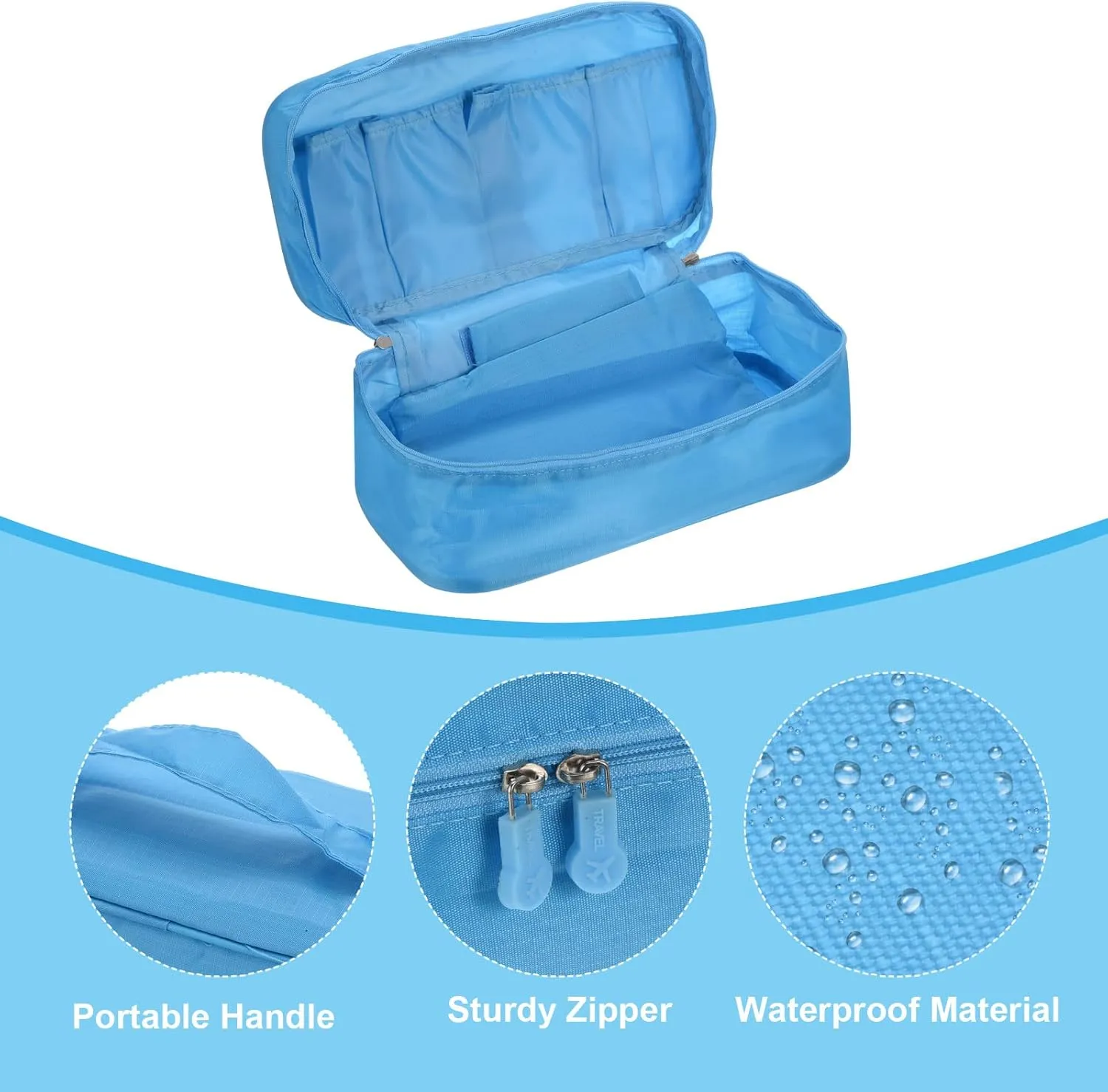 PATIKIL Portable Underwear Storage Bag, Waterproof Bra Toiletry Travel Organizer Pack Cube Cosmetic Bag, Sky Blue