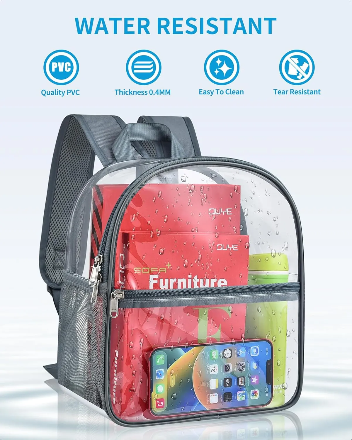 Paxiland Clear Backpack Stadium Approved 12×12×6 with Reinforced and Wider Shoulder Straps, Small Clear Bag for Schools, Concerts, Work, Festivals and Sporting Events - Grey