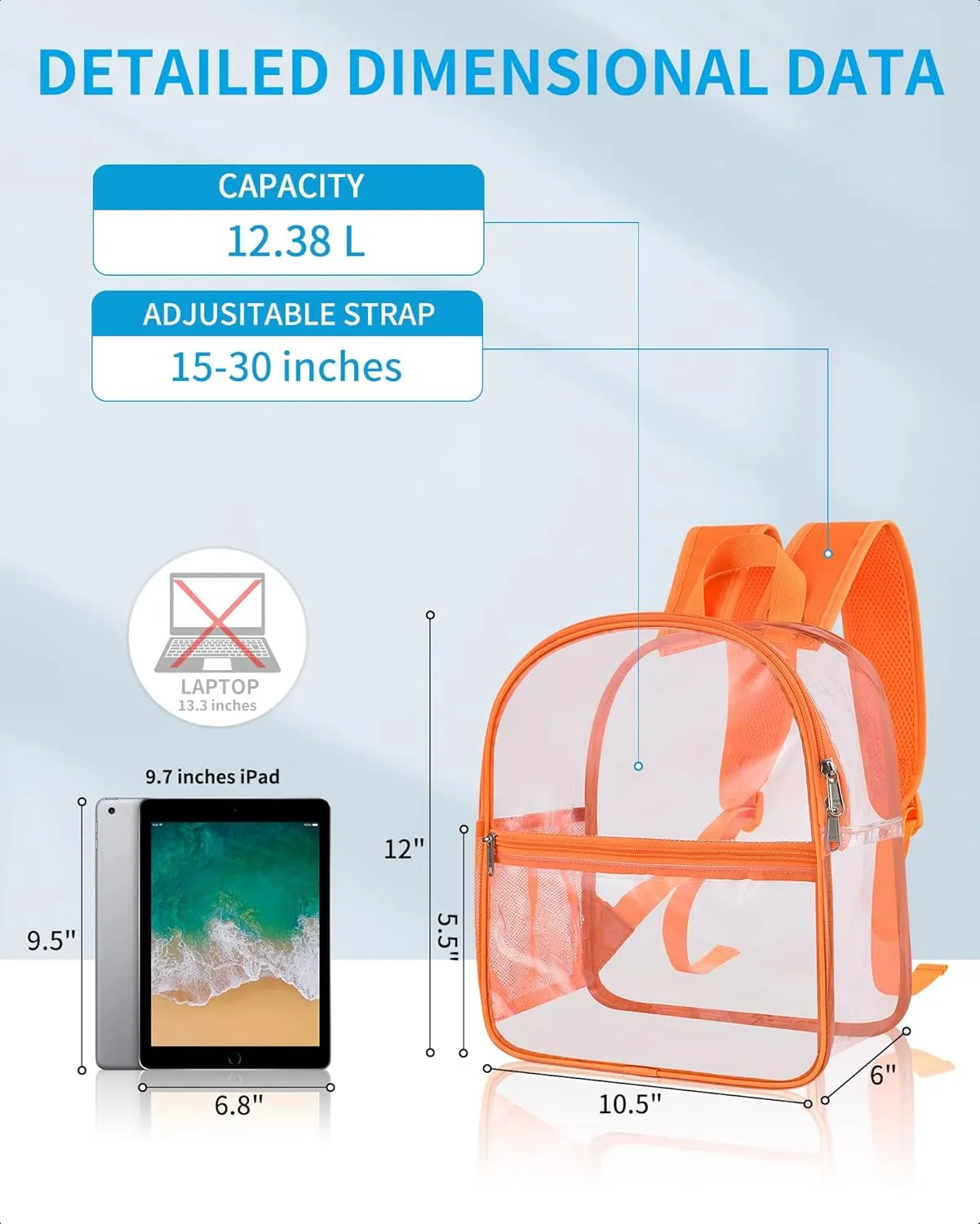 Paxiland Clear Backpack Stadium Approved 12×12×6 with Reinforced and Wider Shoulder Straps, Small Clear Bag for Schools, Concerts, Work, Festivals and Sporting Events - Orange