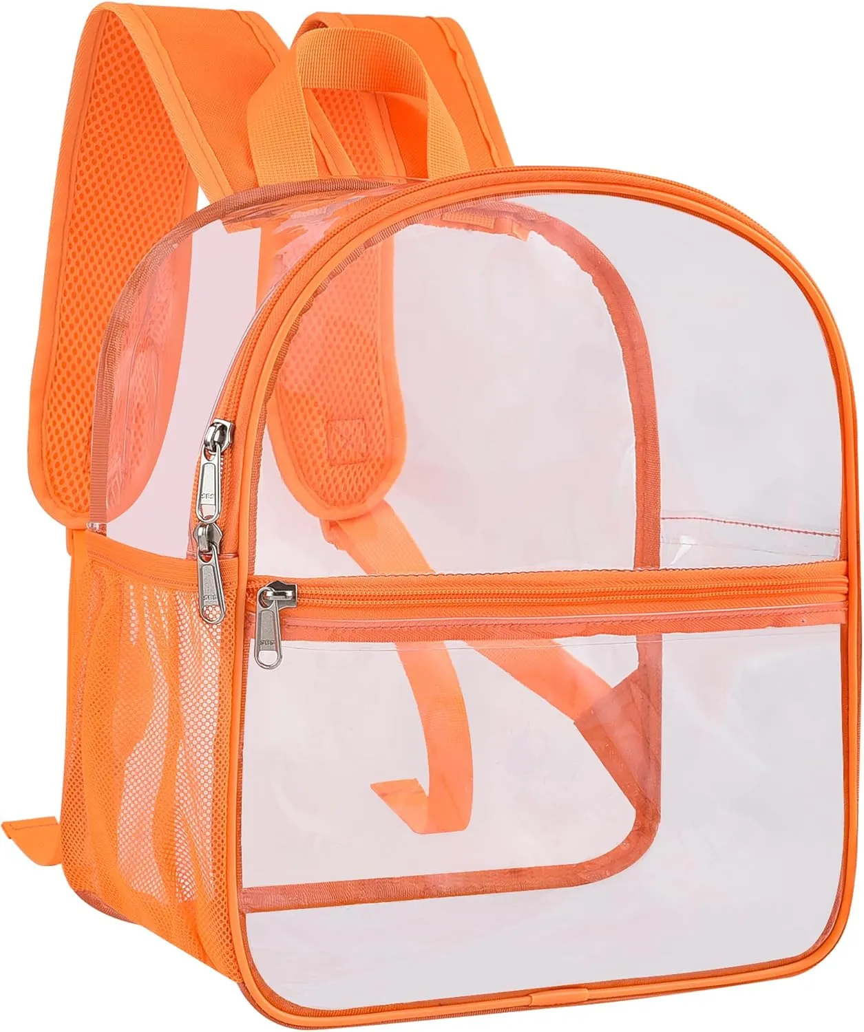 Paxiland Clear Backpack Stadium Approved 12×12×6 with Reinforced and Wider Shoulder Straps, Small Clear Bag for Schools, Concerts, Work, Festivals and Sporting Events - Orange