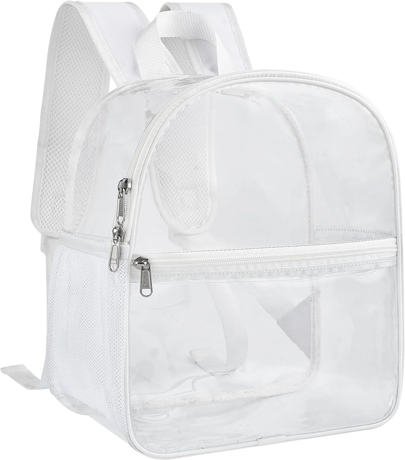 Paxiland Clear Backpack Stadium Approved 12×12×6 with Reinforced and Wider Shoulder Straps, Small Clear Bag for Schools, Concerts, Work, Festivals and Sporting Events - White
