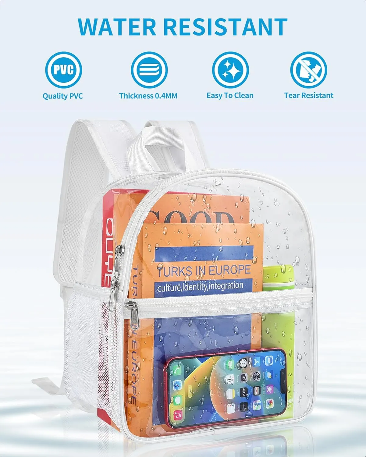 Paxiland Clear Backpack Stadium Approved 12×12×6 with Reinforced and Wider Shoulder Straps, Small Clear Bag for Schools, Concerts, Work, Festivals and Sporting Events - White