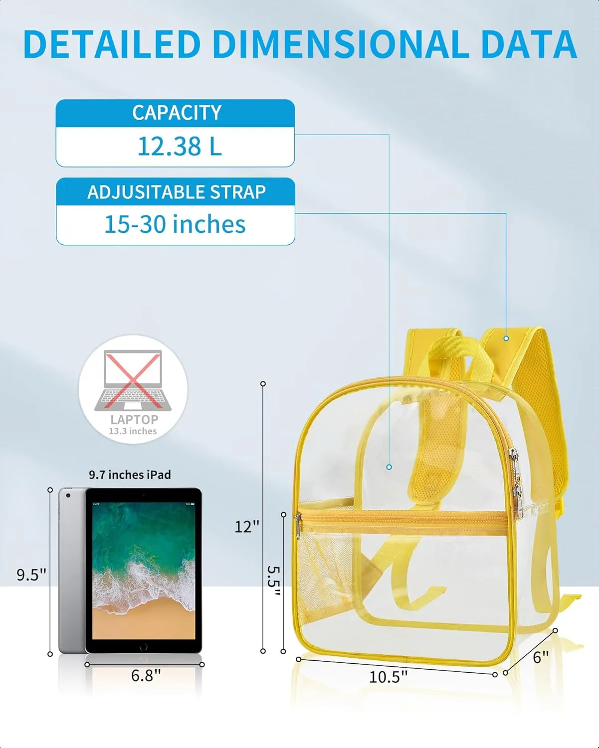 Paxiland Clear Backpack Stadium Approved 12×12×6 with Reinforced and Wider Shoulder Straps, Small Clear Bag for Schools, Concerts, Work, Festivals and Sporting Events - Yellow