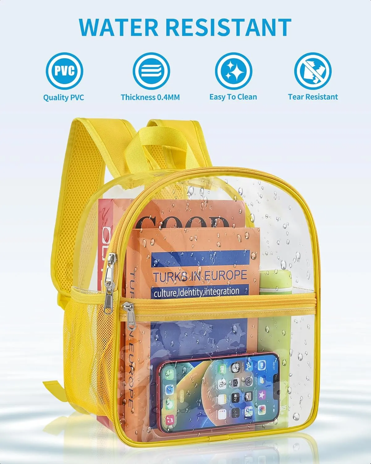Paxiland Clear Backpack Stadium Approved 12×12×6 with Reinforced and Wider Shoulder Straps, Small Clear Bag for Schools, Concerts, Work, Festivals and Sporting Events - Yellow