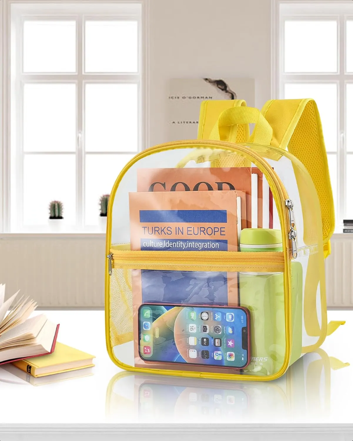 Paxiland Clear Backpack Stadium Approved 12×12×6 with Reinforced and Wider Shoulder Straps, Small Clear Bag for Schools, Concerts, Work, Festivals and Sporting Events - Yellow