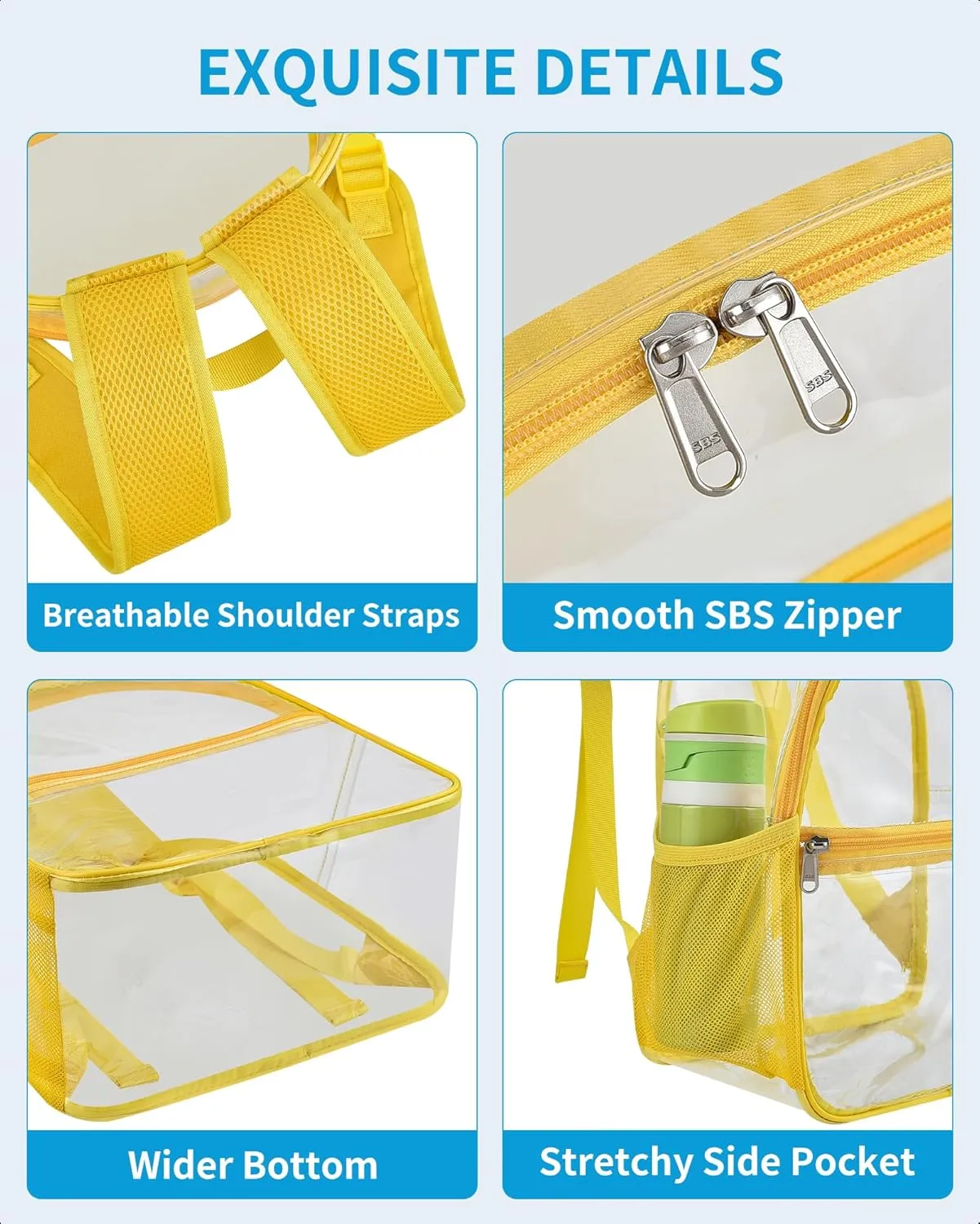 Paxiland Clear Backpack Stadium Approved 12×12×6 with Reinforced and Wider Shoulder Straps, Small Clear Bag for Schools, Concerts, Work, Festivals and Sporting Events - Yellow