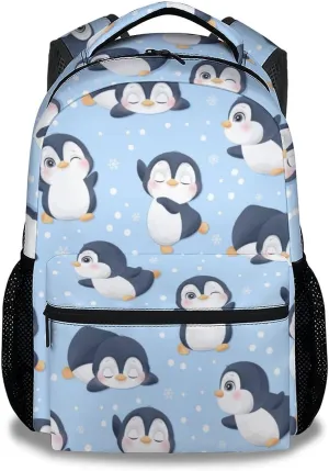 Penguin Backpacks for Girls, 16 Inch Cute Backpack for School, Blue, Large Capacity, Durable, Lightweight Bookbag for Boys Travel