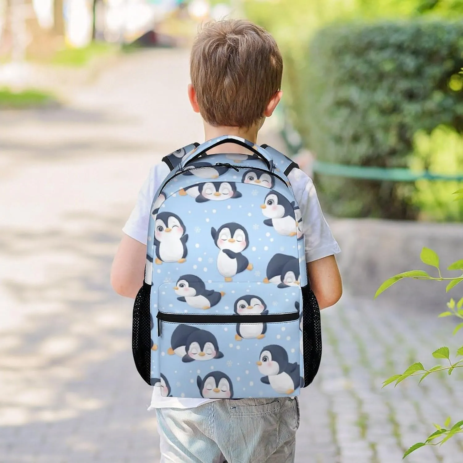 Penguin Backpacks for Girls, 16 Inch Cute Backpack for School, Blue, Large Capacity, Durable, Lightweight Bookbag for Boys Travel