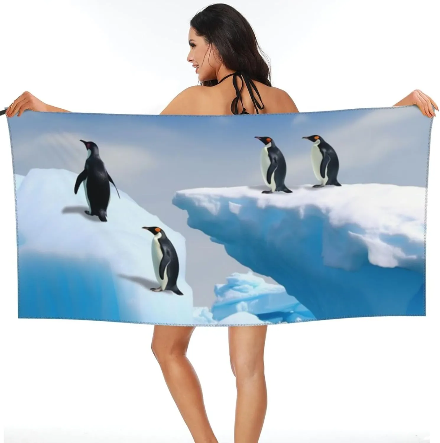 Penguins On The Iceberg Beach Towel Oversized 31.5"x63" Microfiber Quick Dry Travel Camping Towel Super Absorbent Lightweight Gym Towels for Swimming Pool Vacation Essential Gift